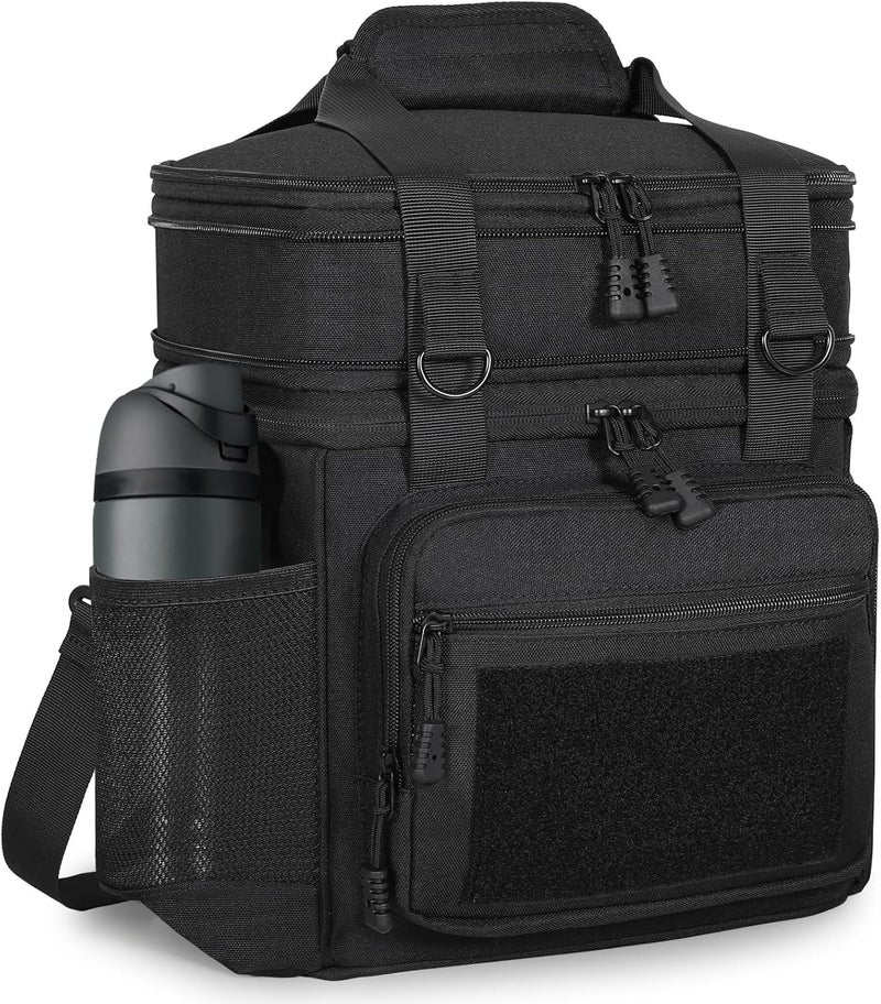 GLENKEY Double Deck Insulated Lunch Box, Expandable Large Lunch Bag Leakproof Cooler Bag Lunch Pail for Men Women Adults Work Shifts Travel Daytrip, Black - Image 1